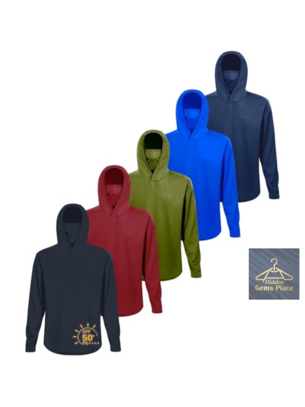 Men UPF 50+ Sun Protection Hooded Fishing Shirt Long Sleeve Rash Guard